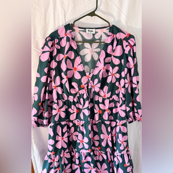 Leota Zariah Empire Waist Mini Dress 2X Floral Cotton Pockets - Picture 2 of 10